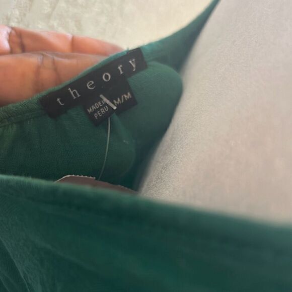 Theory M Sleeveless Tie Waist Peplum Hem Dress Green Knee Length Elevated Basic - Picture 10 of 12